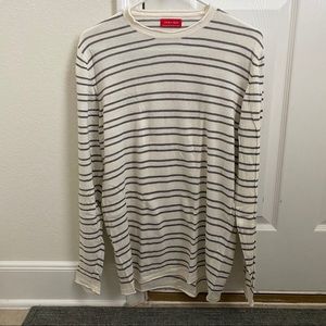 ZARA White Grey Striped Knit Lightweight Sweater L